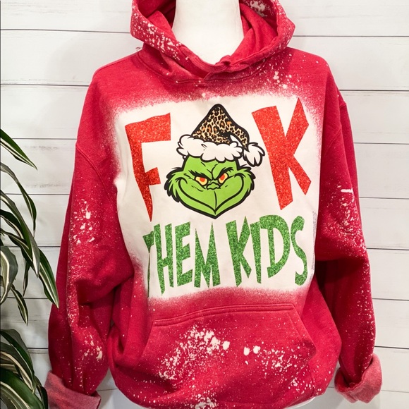 Tops - Grinch Funny Christmas Hoodie Bleached Sweatshirt